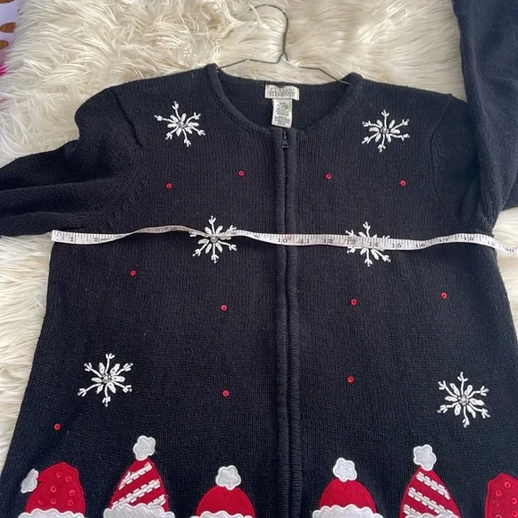 Classic elements vintage vtg beaded snowflake black Santa ugly Christmas sweater - Picture 16 of 16